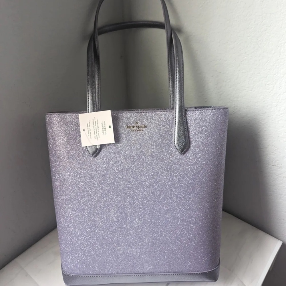 kate spade Tinsel Lilac Frost Purple Glitter Shoulder Tote Bag Handbag Holiday